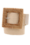 Wood Square Buckle Woven Straw Stretch Belt