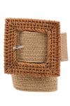 Wood Square Buckle Woven Straw Stretch Belt