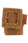 Wood Square Buckle Woven Straw Stretch Belt