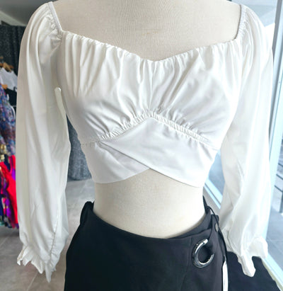 Puffed White Cropped Top