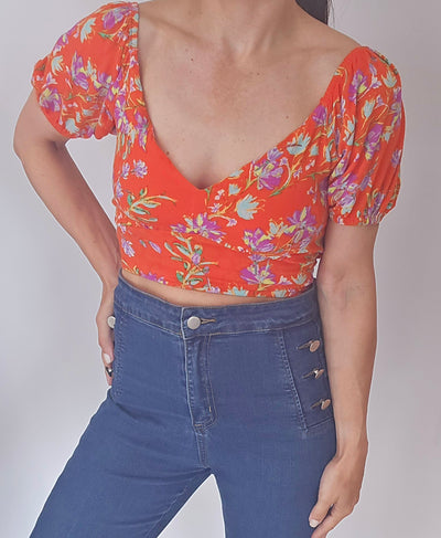 Orange Print Crop Top