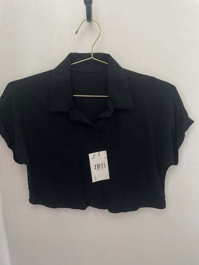 Short Sleeve Button Down Cropped Top (One Size)