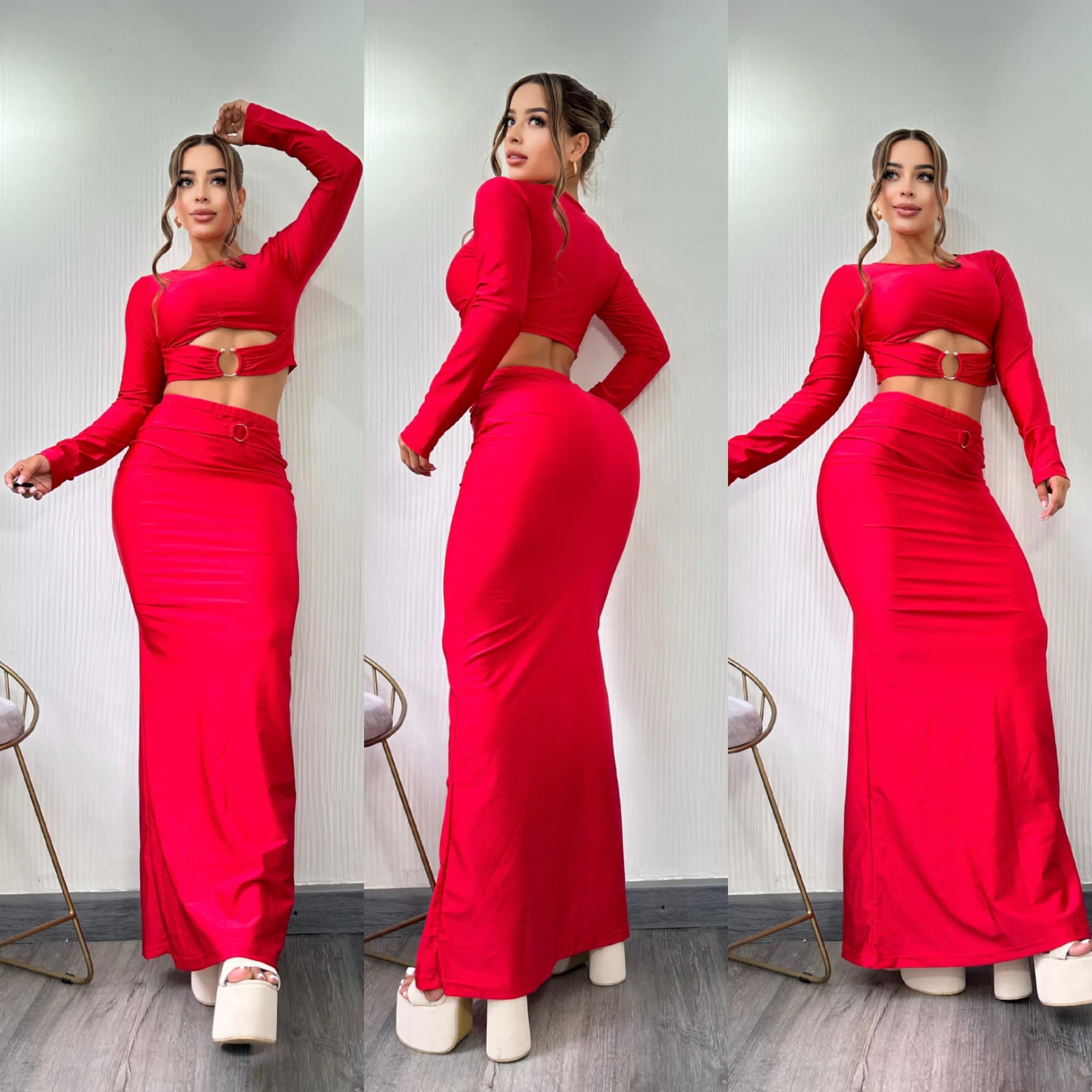 Red Mermaid Skirt Set